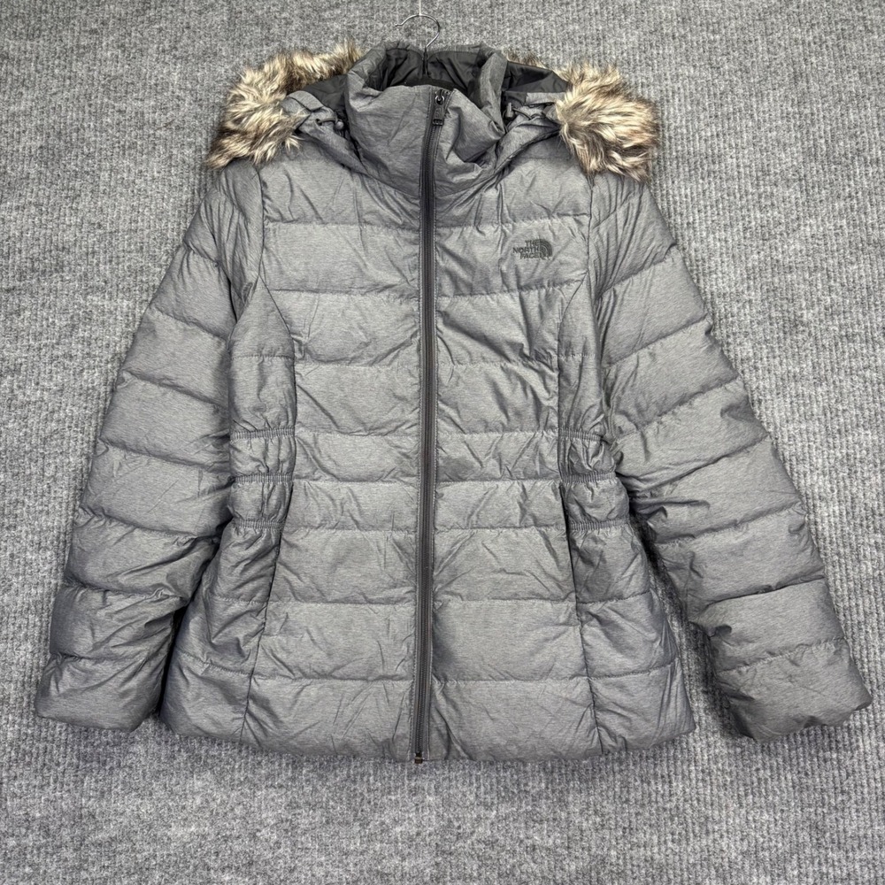 The North Face 550 Down Puffer Jacket Gray Faux Fur Hood Women's Medium